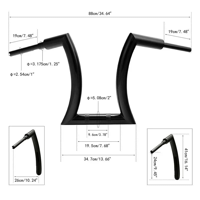 16in Rise 2in Hanger Handlebar for Harley Softail Sportster XL883 1200