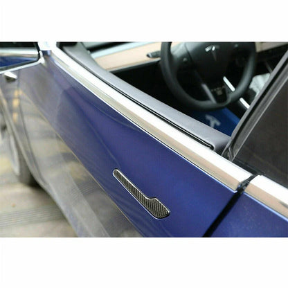 4 x Carbon Fiber Door Side Handle Protector Sticker Decor Trim for Tesla Model