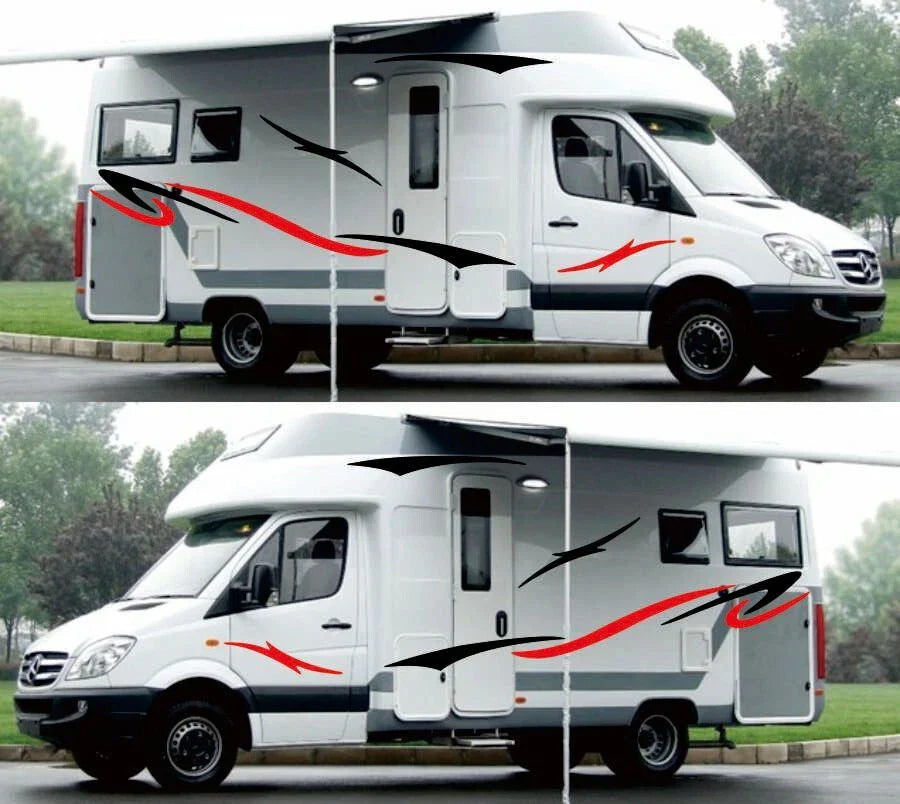Black Red Stripes Vinyl Decals Stickers Pair for Caravan Trailer Camper