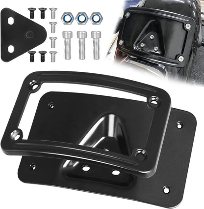 Black Curved Laydown License Plate Mount Bracket for Harley Dyna FXD Sportster (2006-2023)