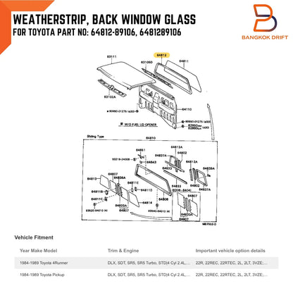 Rear Window Glass Rubber Seal for Toyota Hilux Ute Single Cab (84-88)