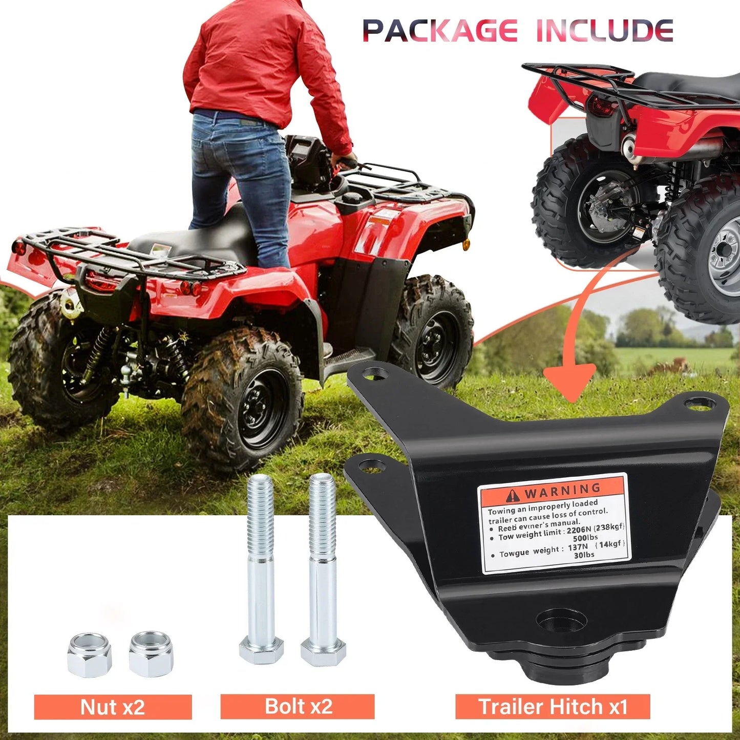 Trailer Hitch w/ Bolt for Honda Recon 250 TRX250 TM/TE