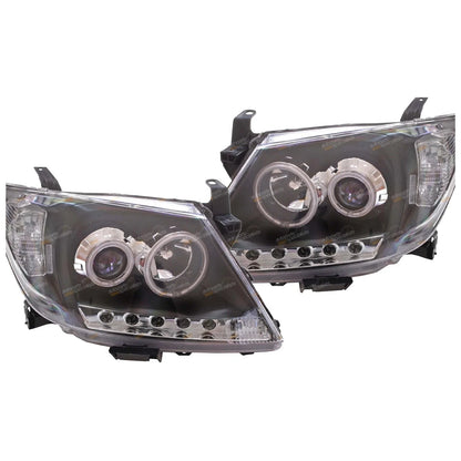 2 x LED Black Projector Headlights for Toyota Hilux (2005–2011)