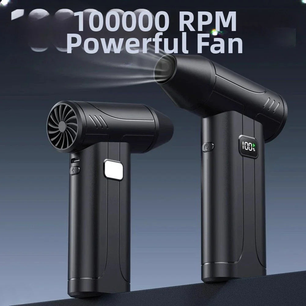 100000RPM Handheld Turbo Fan Blower with LED Light and 6 Speeds