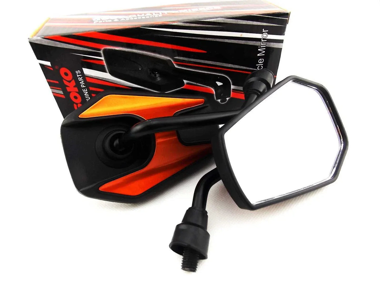 Black Orange Hex Soko Mirrors for Yamaha XV250 Virago (1988-2007)