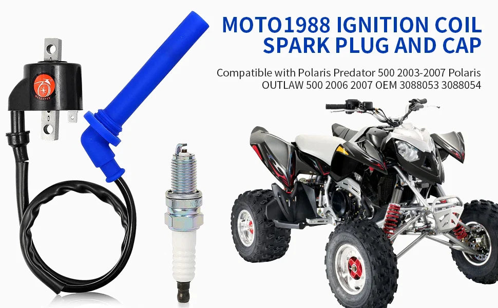 Ignition Coil & Spark Plug for Polaris ATV OUTLAW 500 (2006–2007)