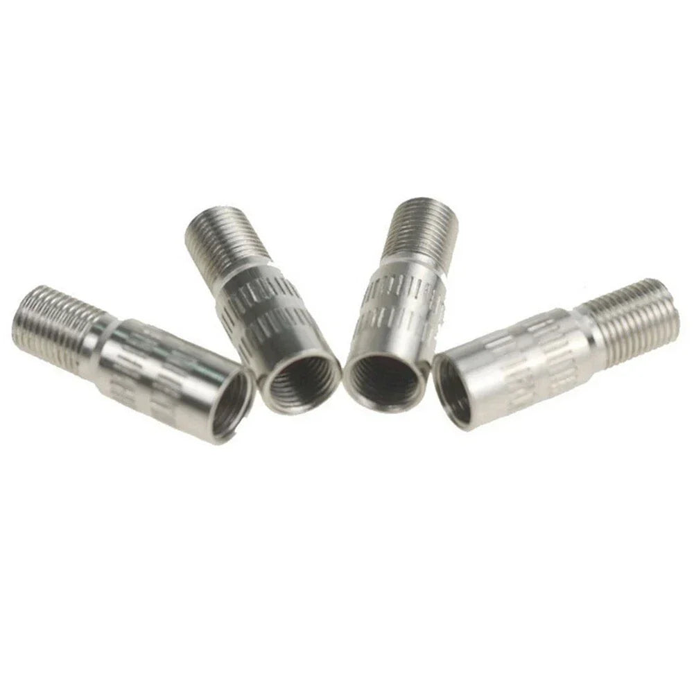 Valve Stem Extensions 4pcs Brass Cap Chrome Extender Screw-On Silver Tone Tyre