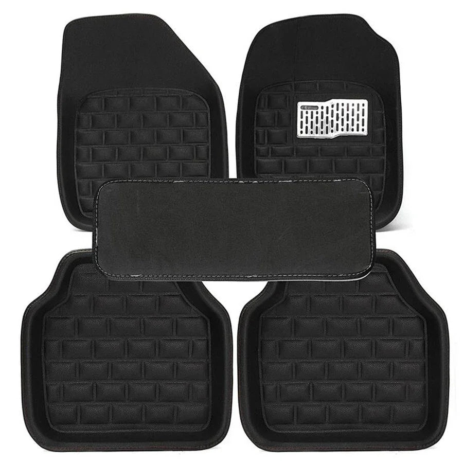 5 x Black PU Leather All Weather Car Floor Mats for Front & Rear