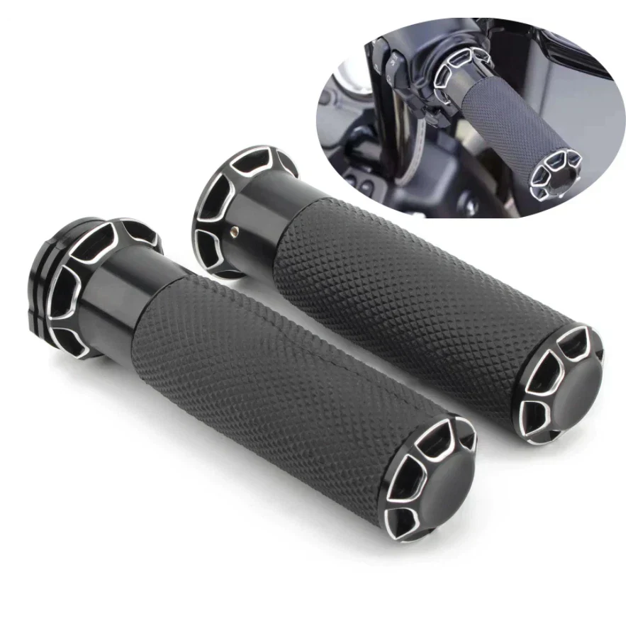 25mm Black Handlebar Grips for Harley Sportster, Dyna, Softail, Fatboy