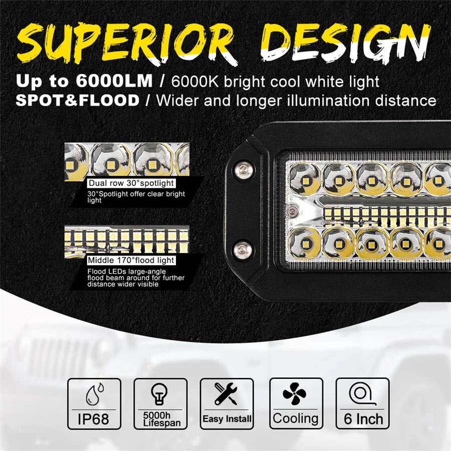 6 Inch LED Work Light Pods Spot Flood Beam Driving Lamp for Car