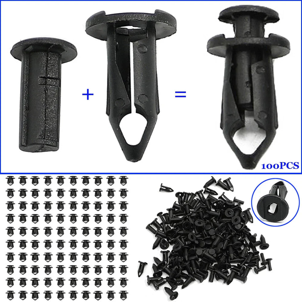 100pcs Car Plastic Rivets Fastener Fenders Bumper Push Pin Clips for ATV UTV