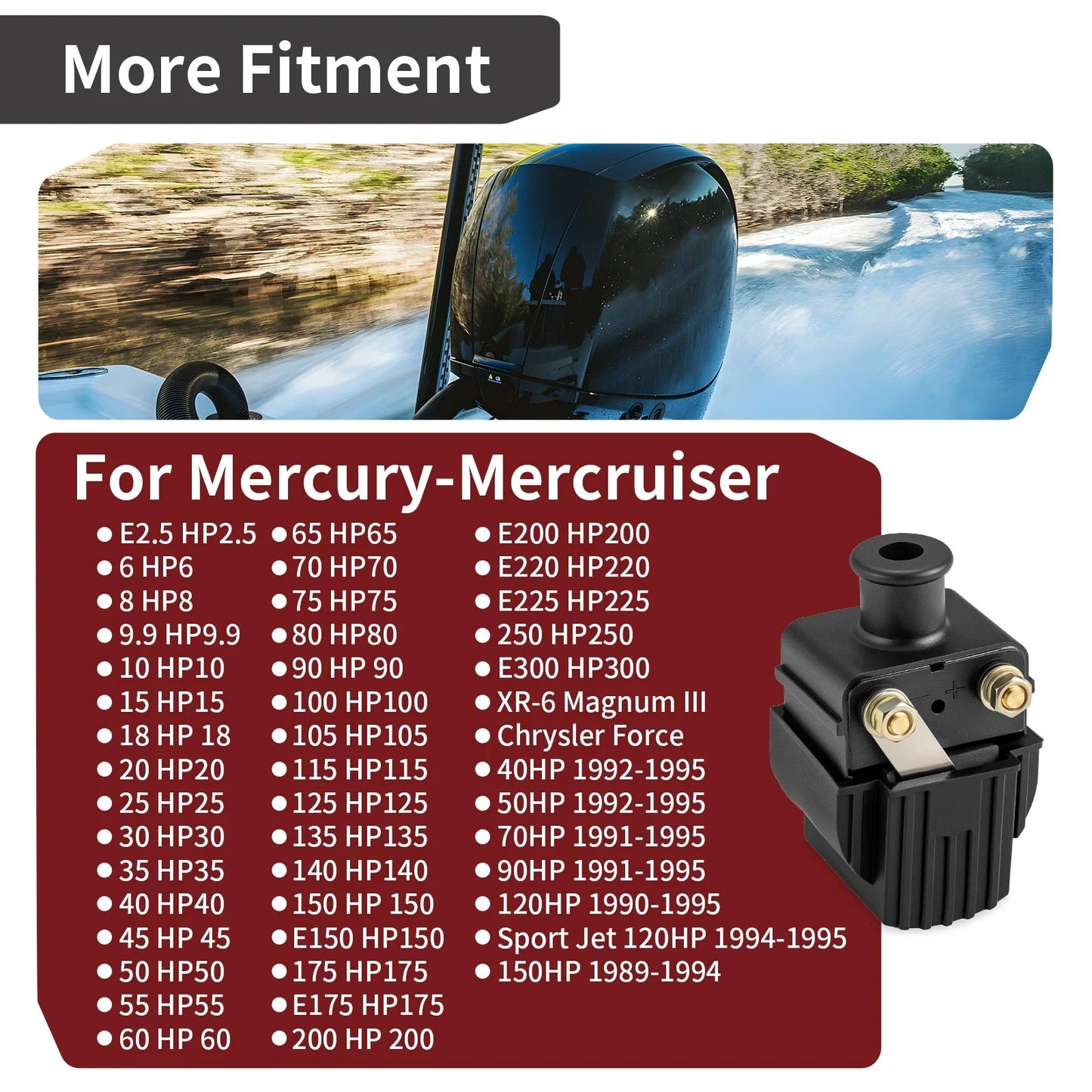 Ignition Coil for Mercury Mariner Outboard 25HP (1990–2005)
