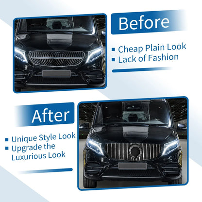 Front Upper Bumper Grille for Mercedes-Benz V-Class (2014-2023) Chrome Silver