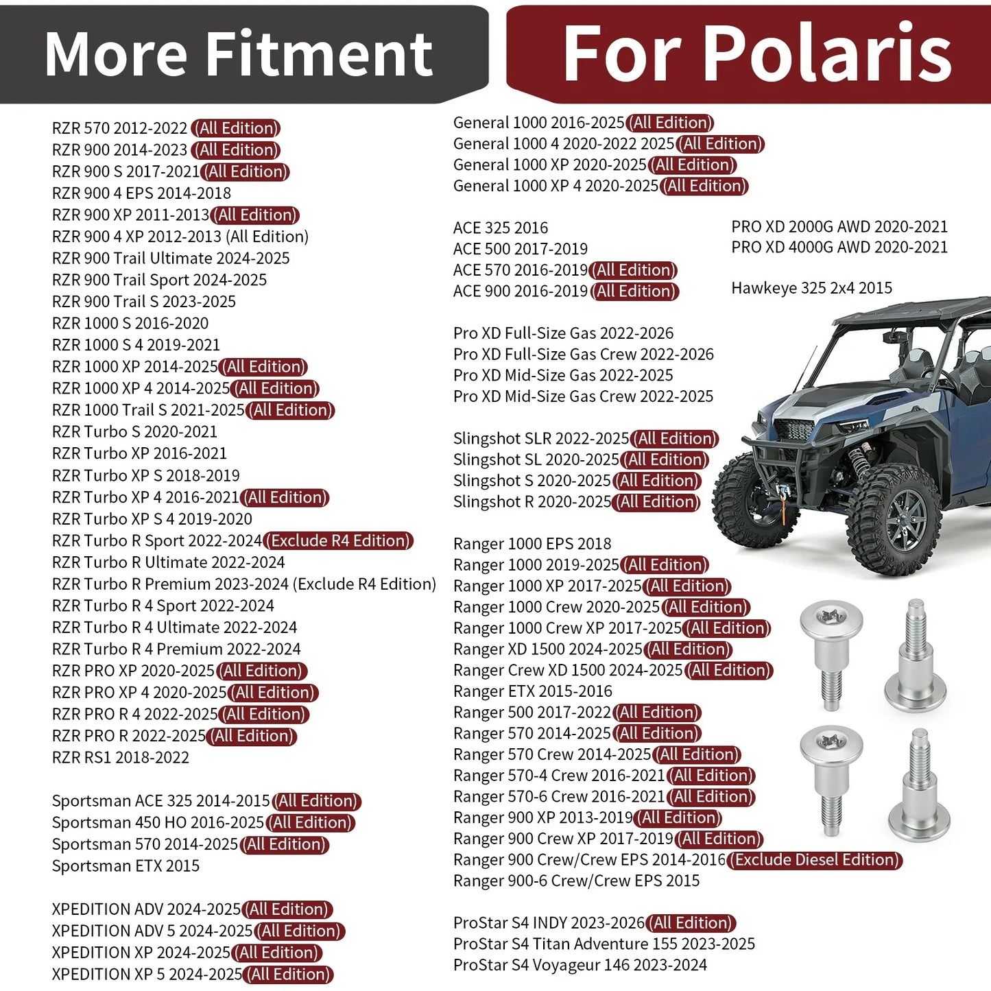 4 x Valve Cover Shoulder Bolts for Polaris RZR (2012–2020)