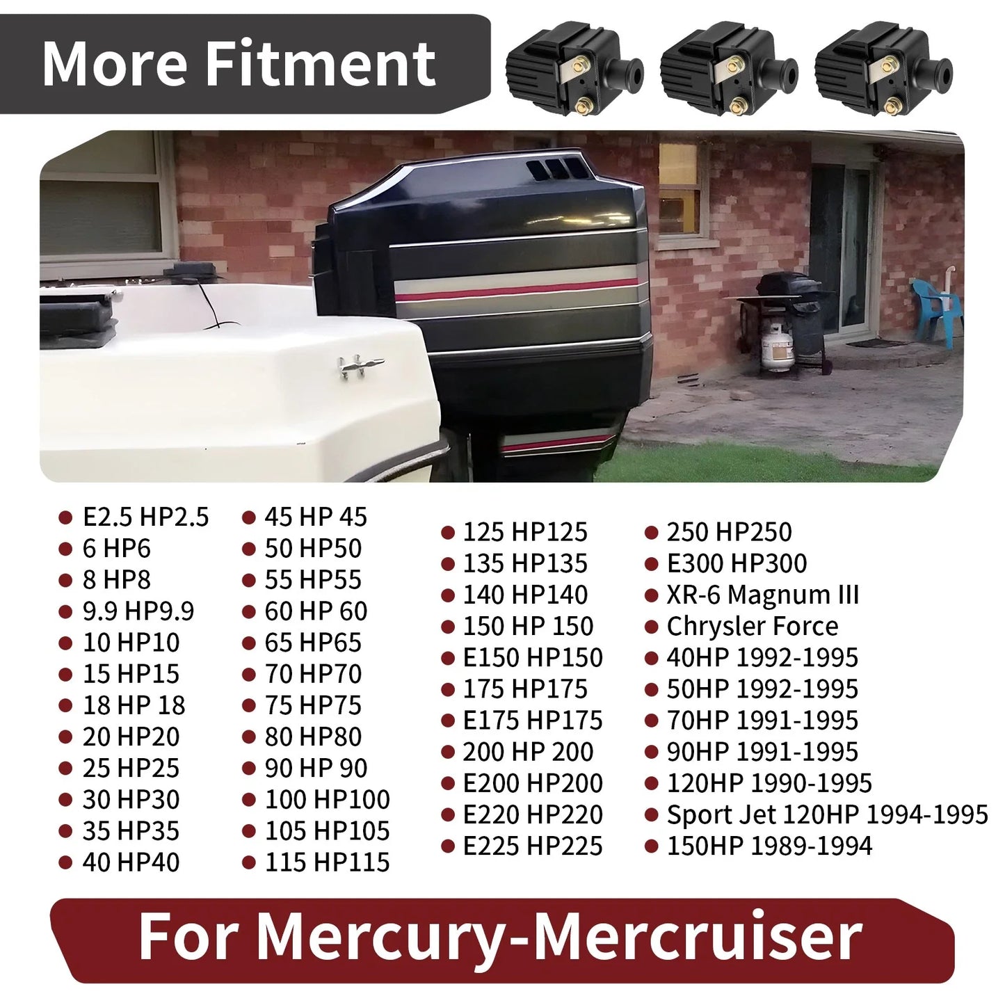 3× Ignition Coil for Mercury Mariner 25HP Outboard Boat