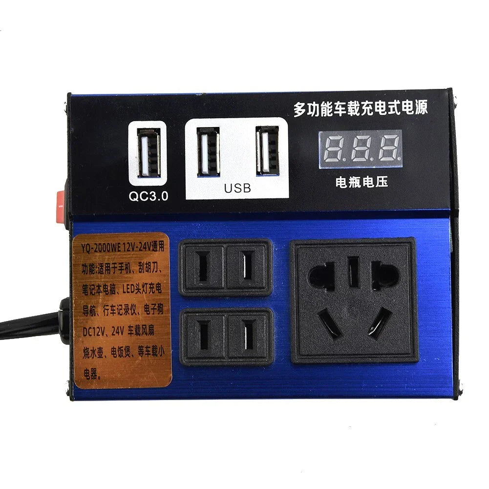 Inverter / Power Inverter with LED Display & 3 USB Ports DC12V/24V to AC110V/220V for Car