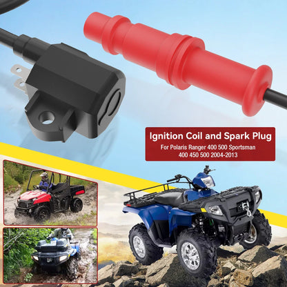 Coil & Spark Plug for Polaris Ranger 400/500, Sportsman 500 (2004–2014)