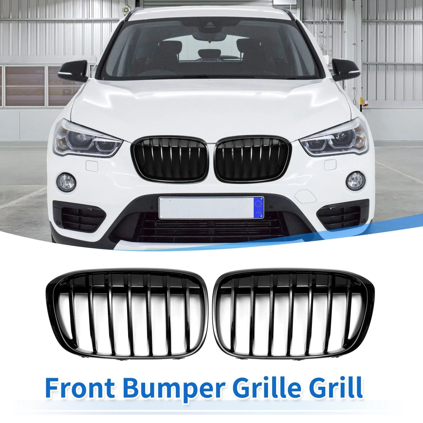 Pair Front Upper Bumper Grille for BMW X1 F48 (2016 - 2022)