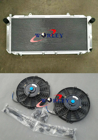 Aluminum Radiator + Fans + Blue Hoses for Toyota MR2 SW20 3SGTE (1990-1997)