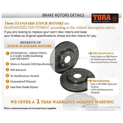 2 x Front Disc Brake Rotors for Toyota Corolla ZRE152 ZRE153 ZRE182 (2007–2017)