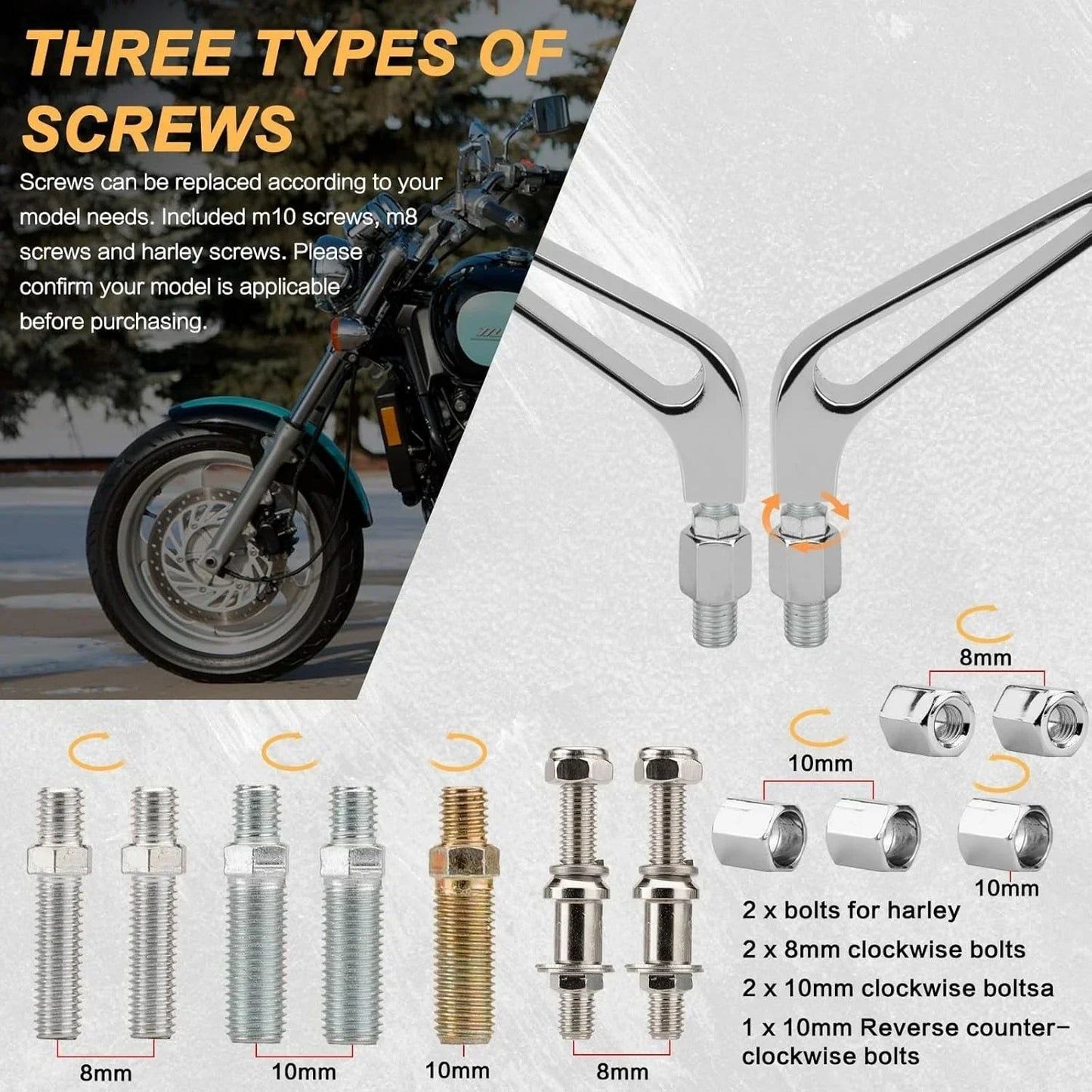 Chrome Rectangle Rearview Mirrors for Harley Cruiser Chopper Bobber