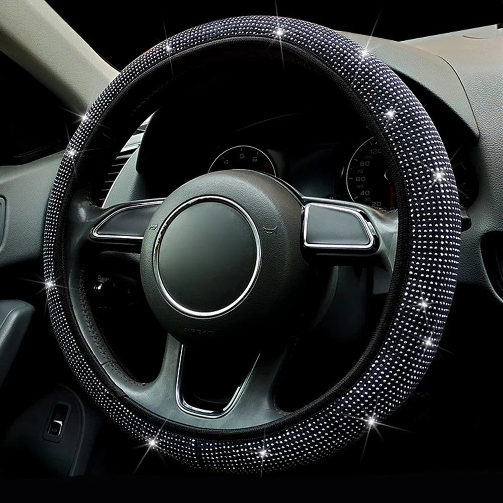 38CM / Steering Wheel Cover Bling for CRYSTAL Silver