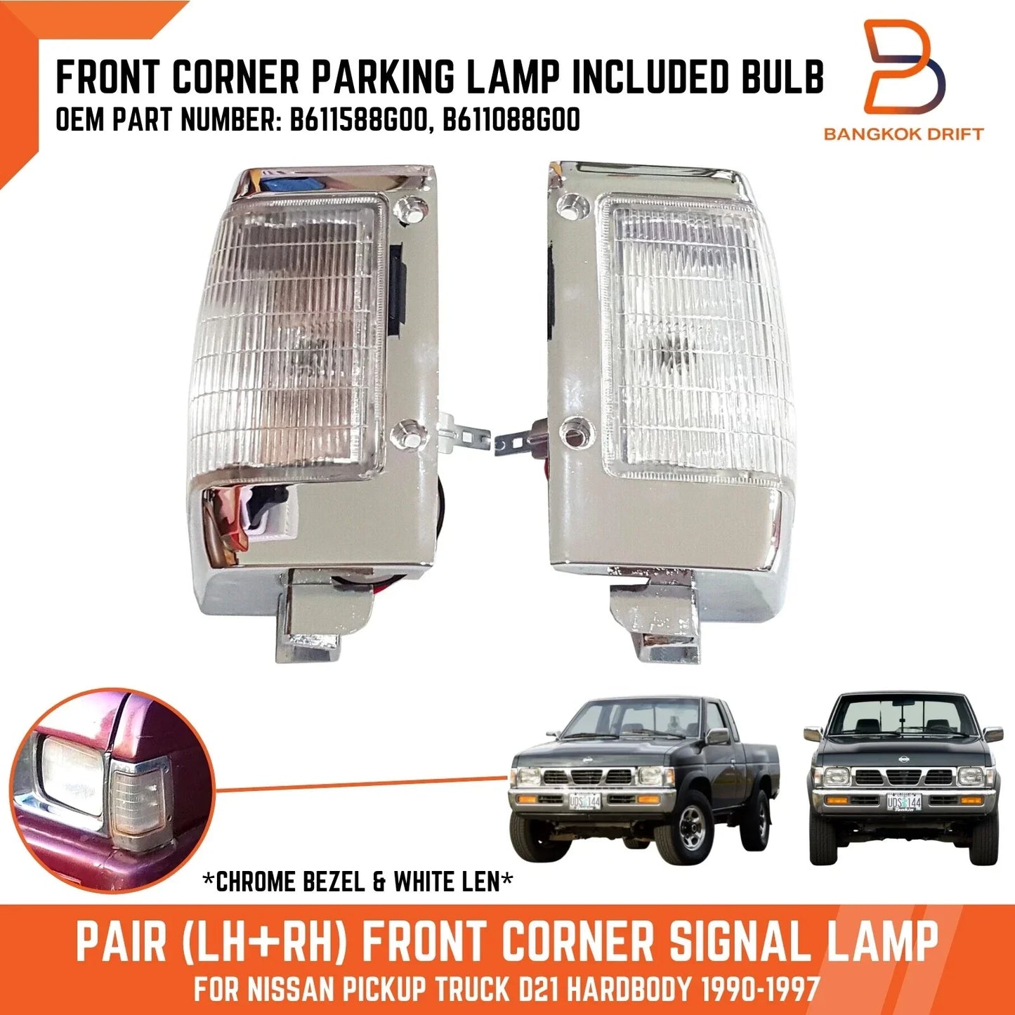 Chrome Corner Parking Lamp Light for Nissan D21 Navara Pickup (1990-1997)