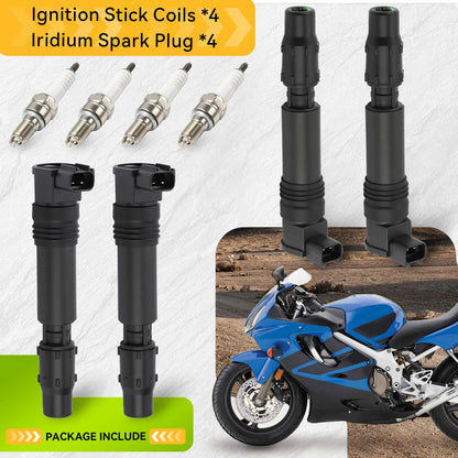 4 Pack Ignition Coils & Iridium Spark Plugs for Honda CBR954RR (2002–2003)