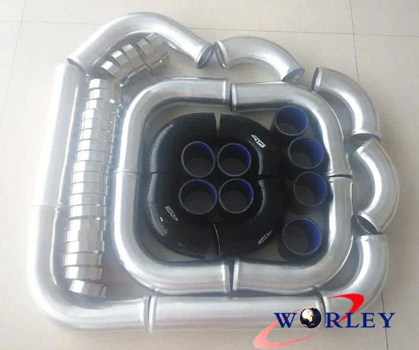 600x300x76mm Front Mount Intercooler + 3" Piping + Black Hoses for Car Model