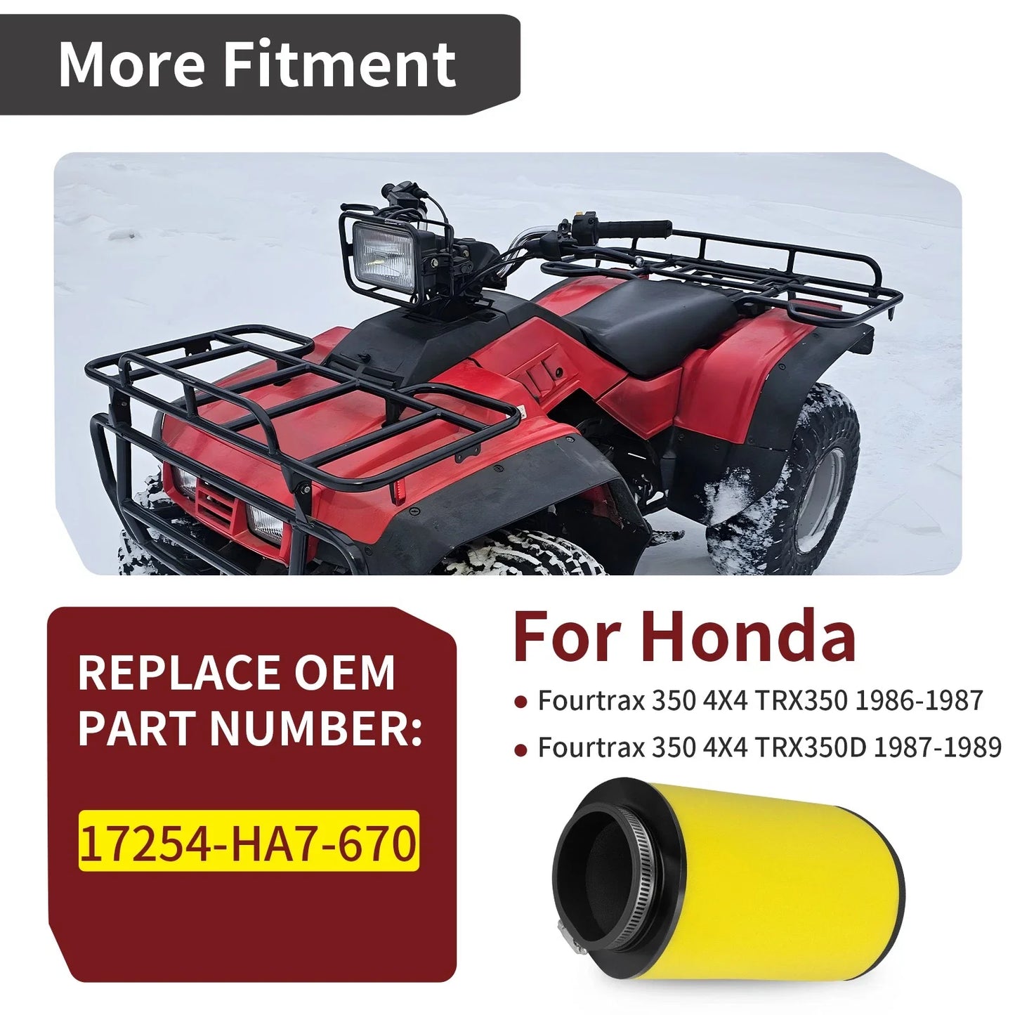 Air Filter With Clamp For Honda FourTrax Foreman 350 TRX350D 4x4 (1987–1989)