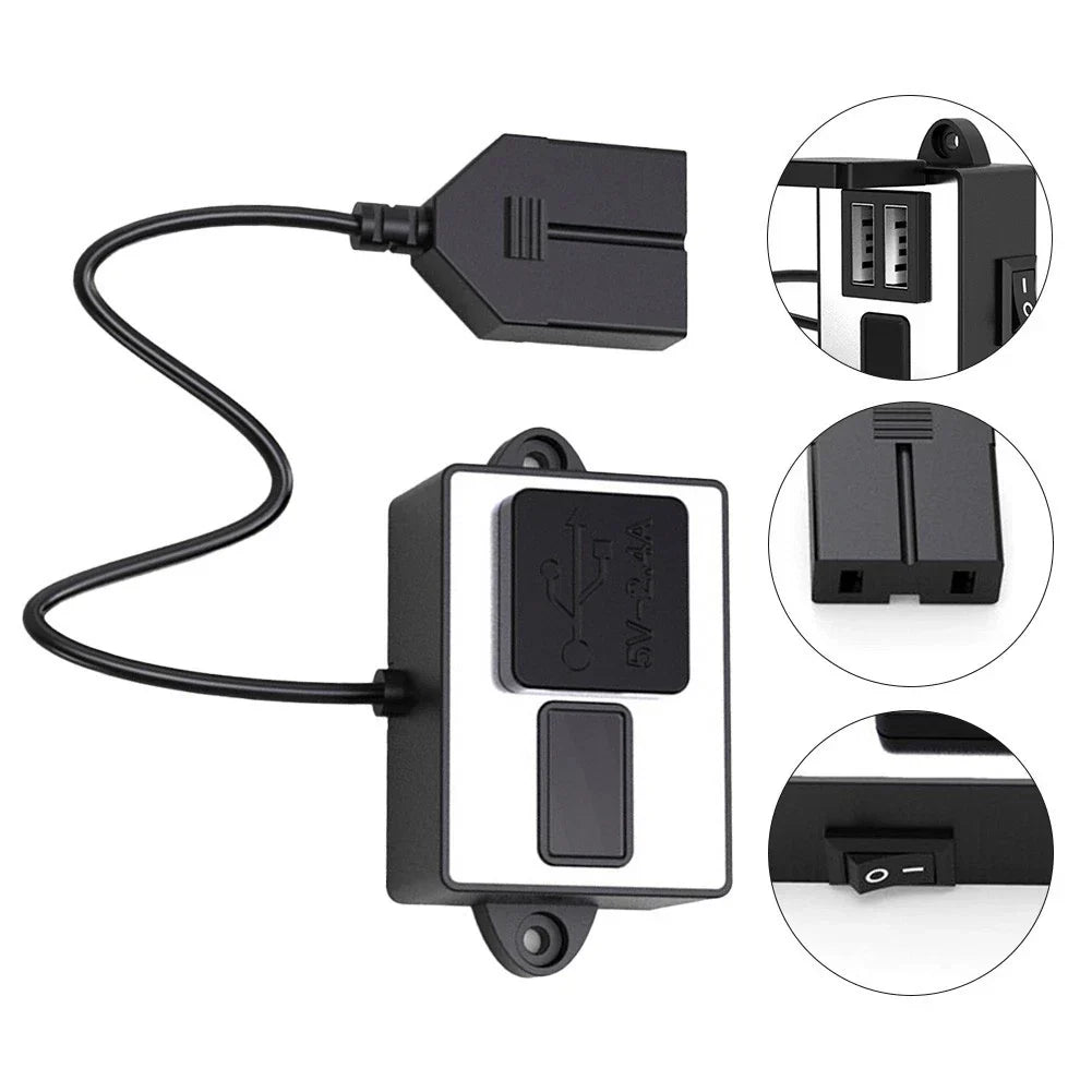 Battery Clamp USB Charger Dual Ports for Motorcycle