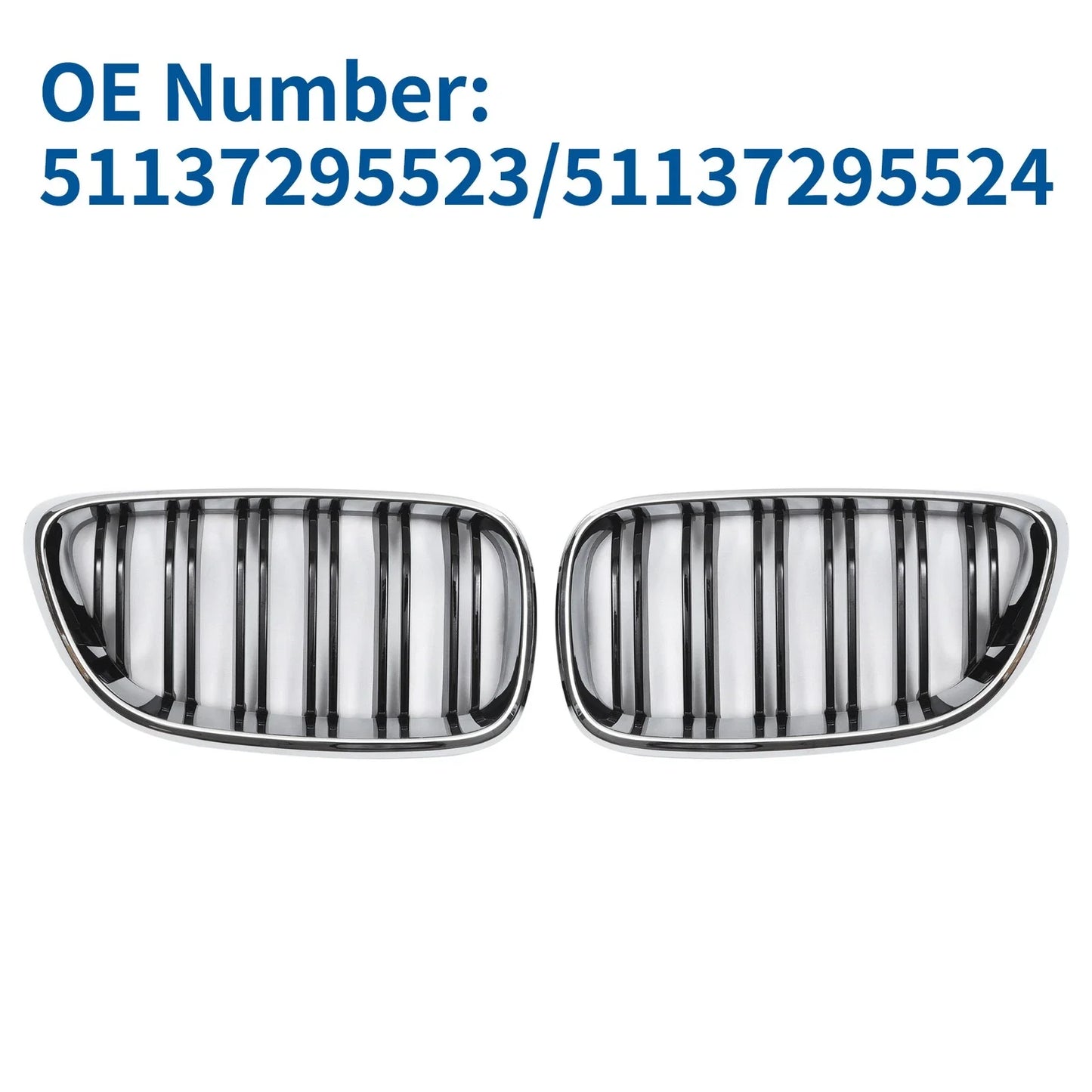 Pair Front Upper Bumper Grille for BMW 2 Series F22 Chrome Silver Tone