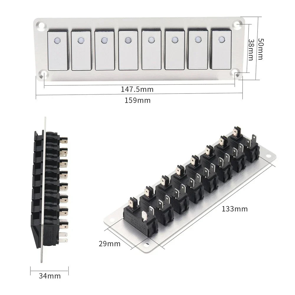 8 Rocker Switch Panel with LED Light for Boat Car