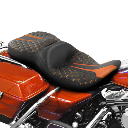 Rider Driver Passenger Seat for Harley Electra Glide (1997 - 2007) Black Orange