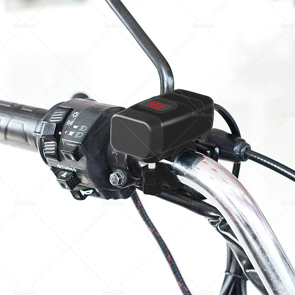 Dual USB Fast Charger Socket with LED Voltmeter for Motorcycle