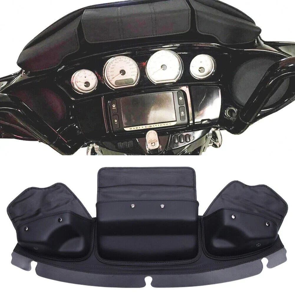 3 Pocket Fairing Pouch Windshield Bag for Harley Touring Street Glide (14-23)