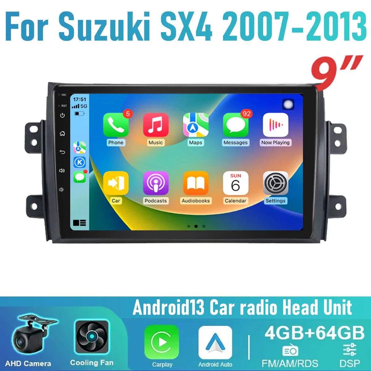 9'' Wireless Carplay Android Auto Head Unit for Suzuki SX4 (2007-2013)