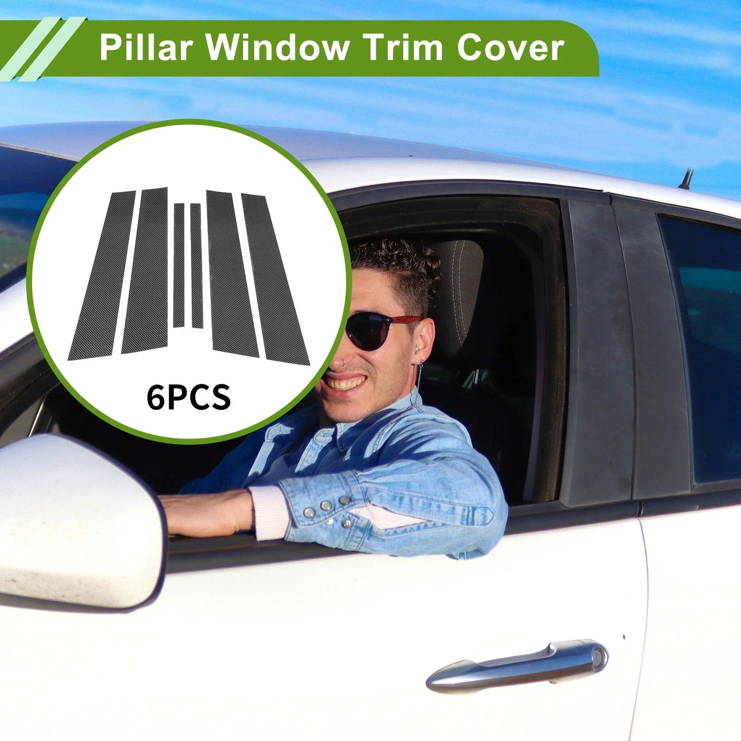 6 Pcs Door Pillar Window Trim for BMW 3-Series (2006-2011) Carbon Fiber