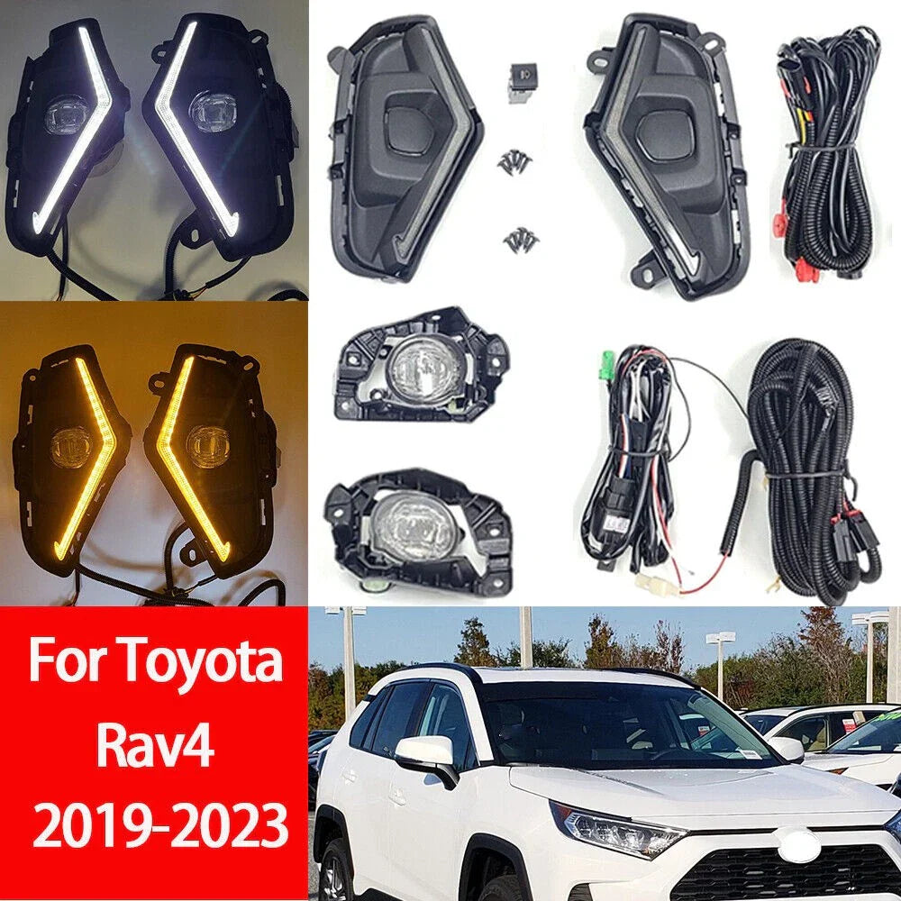 LED Fog Driving Lights for 2019-2023 Toyota Rav4 Dual Color DRL Signal