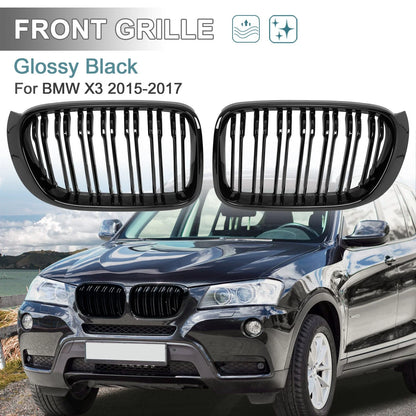 Glossy Black Hood Kidney Grille for BMW X3 (2015-2017)