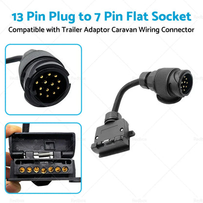 13 Pin to 7 Pin Flat Trailer Adaptor Wiring Connector for Caravan