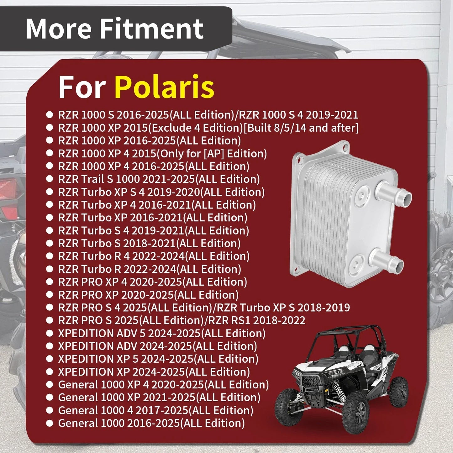 Oil to Water Cooler for Polaris RZR S 1000 XP 1000 XP 4 1000 (2016–2025)