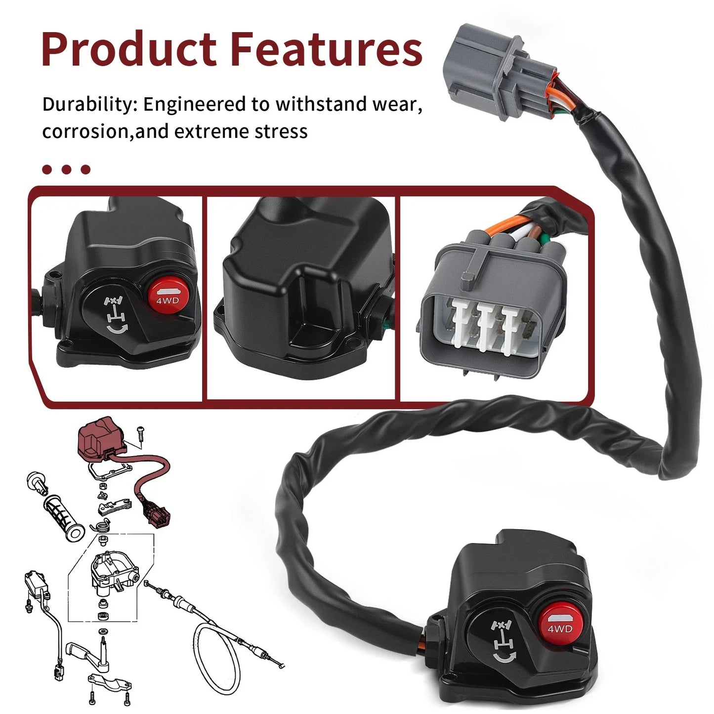Differential Lock 4x4 Switch for Honda Foreman Rubicon 500