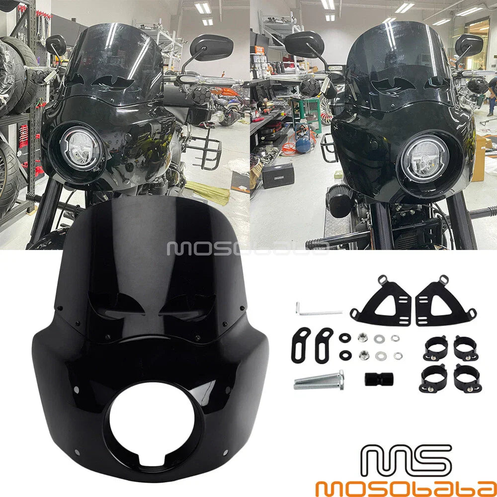 Front Headlight Fairing Kit + Extension Blocks for Harley Softail Low Rider S