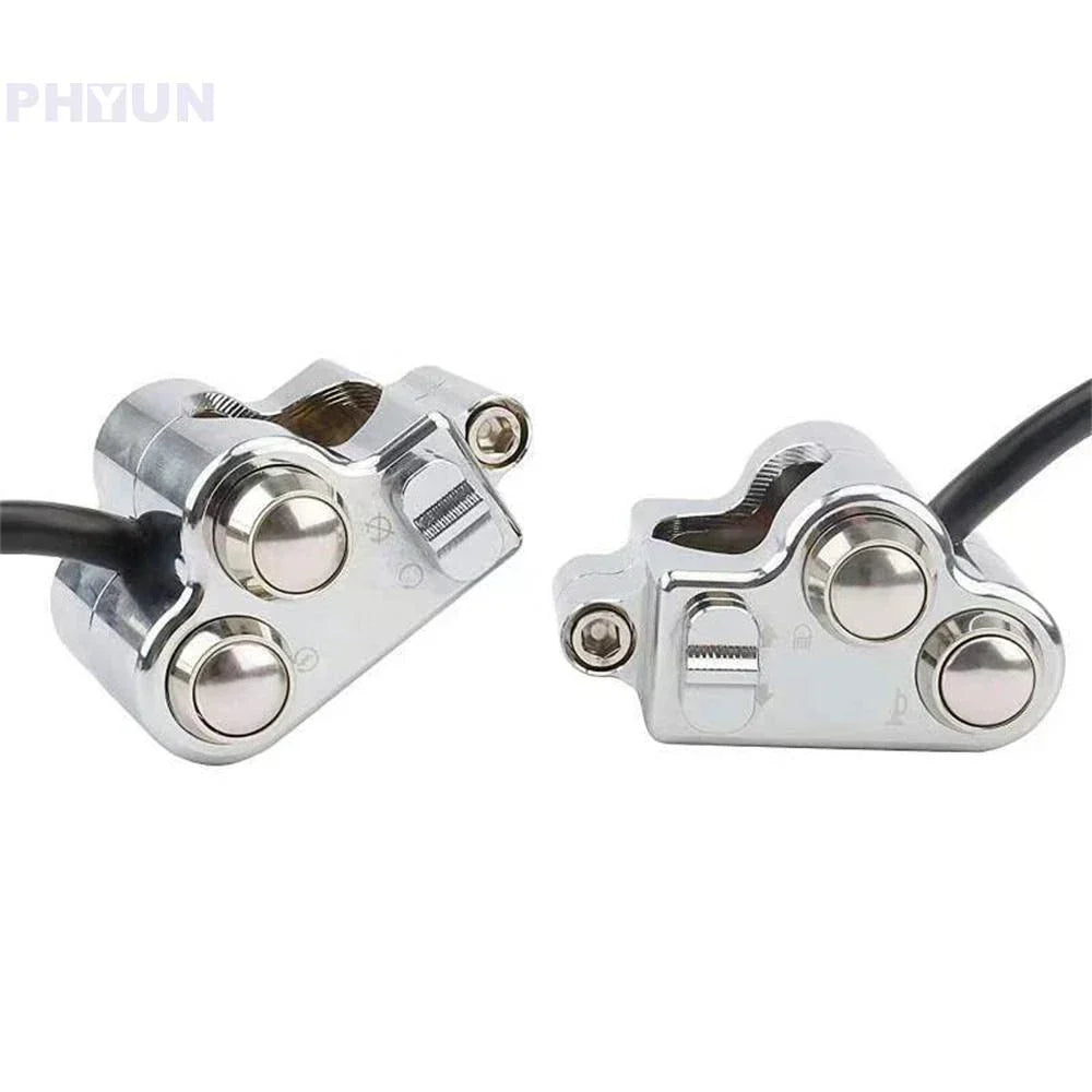 Silver CNC 7/8" Motorcycle Handlebar Switch Pair for Headlight Indicator Horn