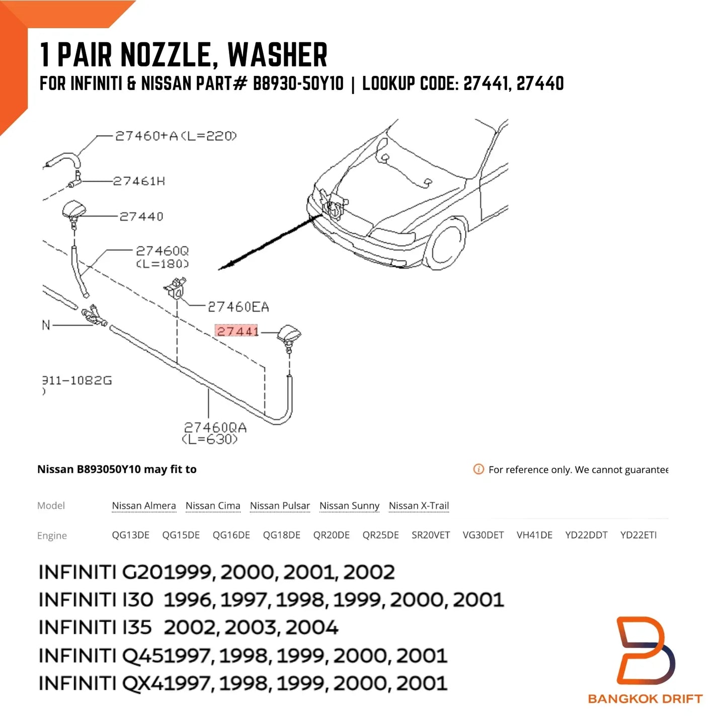 Windscreen Washer Nozzle Jet Spray for Nissan Navara D40, X-Trail (05-15)