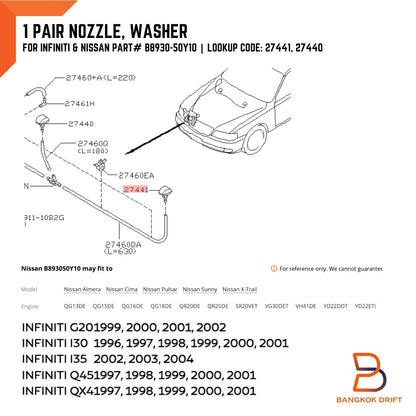 Windscreen Washer Nozzle Jet Spray for Nissan Navara D40, X-Trail (05-15)