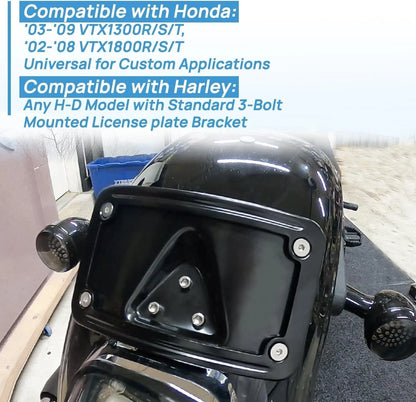 Black Curved Laydown License Plate Mount Bracket for Harley Dyna FXD Sportster (2006-2023)
