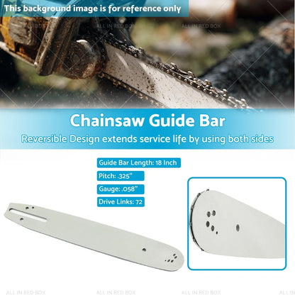 18" .325 .058 72DL Chainsaw Guide Bar for Husqvarna Jonsered