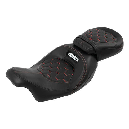 Black Driver Passenger Seat Red Stitching for Harley Touring CVO (2009-2023)